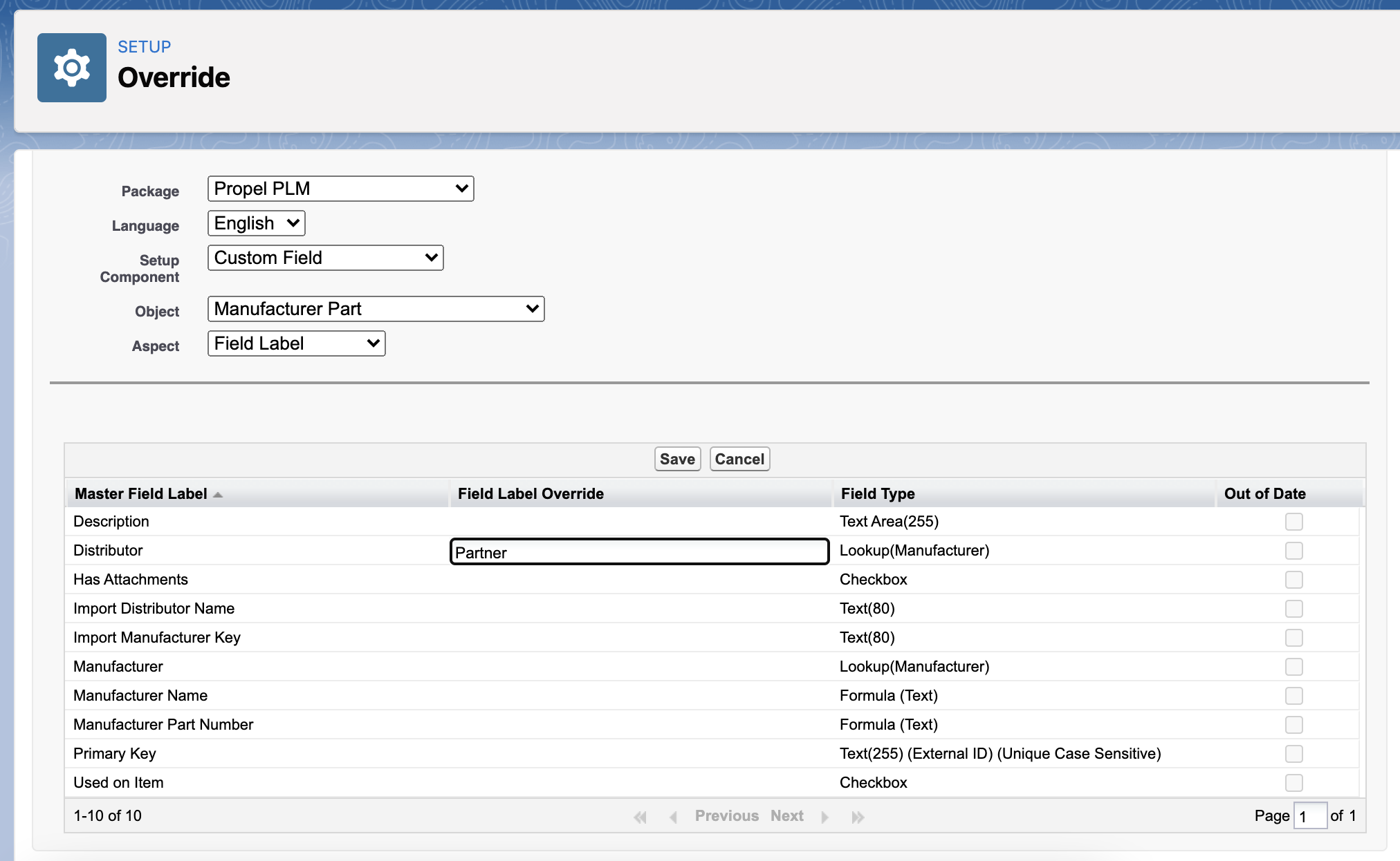 Override Field Labels for Propel Packaged Fields